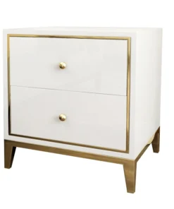 NIGHT TABLE with two drawers, white with gold metal details, exclusive