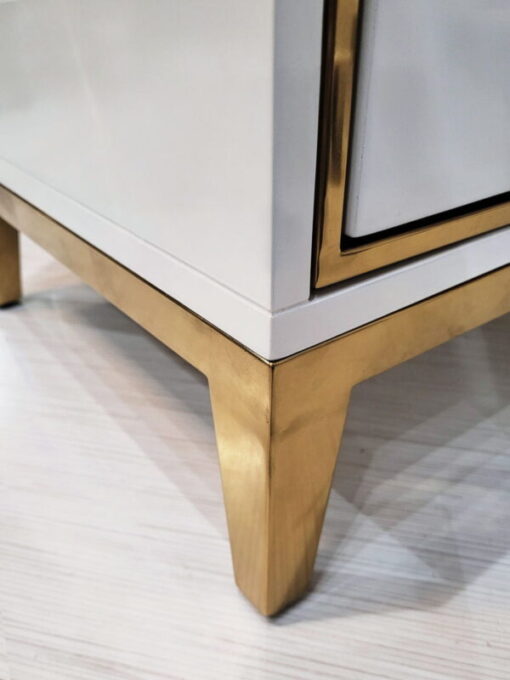NIGHT CUPBOARD with two drawers, white with gold metal details, exclusive, glamour
