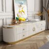 RTV BOARD Anne white, fluted, gold metal accessories, white sintered stone top, glamour style