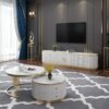 RTV CABINET Anne white, fluted, gold metal accessories, white sintered stone top, glamour style, exclusive
