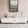RTV BOARD Anne white, fluted, gold metal accessories, white stone sintered top, glamour style, beautiful