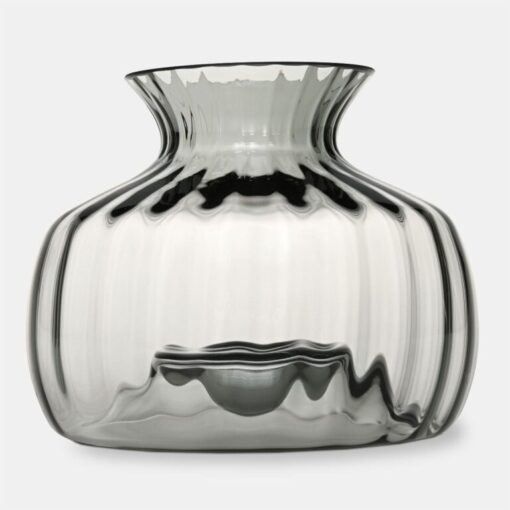 Glass vase, hand formed, thick clear glass, round, modern, beautiful