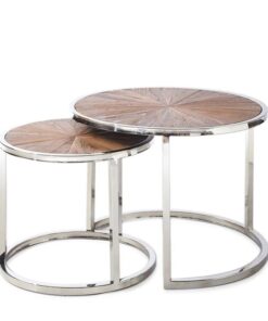 COFFEE TABLE SET 2-in-1 silver base, recycled spruce wood top, beautiful