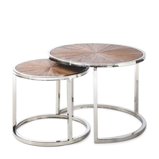 COFFEE TABLE SET 2-in-1 silver base, recycled spruce wood top, beautiful