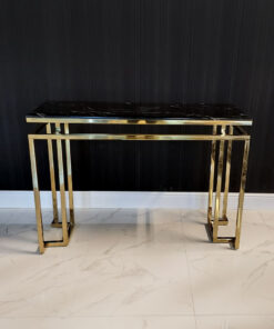 CONSOLA on gold frame with black imitation marble top, modern glamour