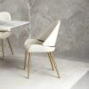 Dining chair on gold frame, contoured white eco leather seat, modern style