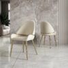 Dining chair on gold frame, contoured white eco leather seat, modern style, glamour