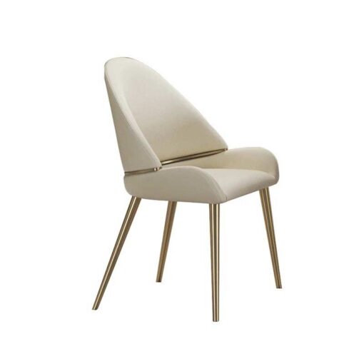 Dining chair on a gold frame, contoured white eco leather seat, modern style, top quality