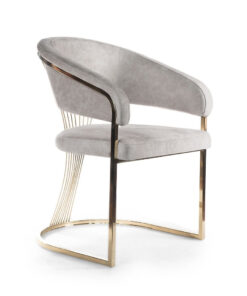 CHAIR with armrests, gold base, dark gray seat, glamour style