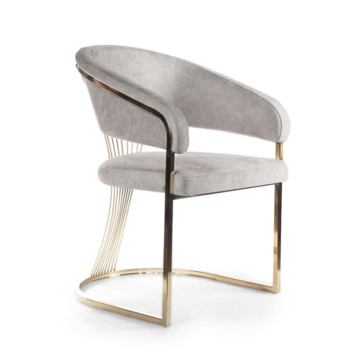 CHAIR with armrests, gold base, dark gray seat, glamour style