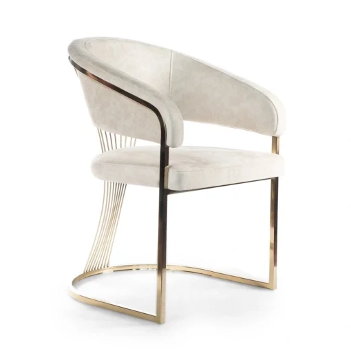 CHAIR with armrests, gold base, cream seat, glamour style