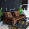 SOFA Torre, dark brown velour Italian fabric, black legs, folding armrests, modern style