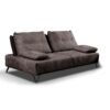 SOFA Torre, dark brown velour Italian fabric, black legs, folding armrests, modern style