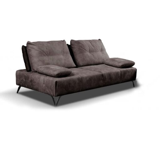 SOFA Torre, dark brown velour Italian fabric, black legs, folding armrests, modern style