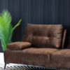 SOFA Torre, dark brown velour Italian fabric, black legs, folding armrests, modern style, beautiful