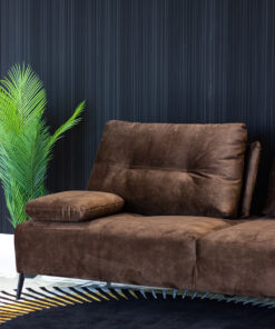SOFA Torre, dark brown velour Italian fabric, black legs, folding armrests, modern style, beautiful