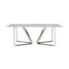 Dining table rectangular, white marble conglomerate, silver metal base