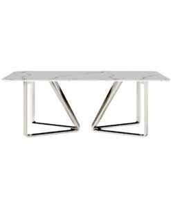 Dining table rectangular, white marble conglomerate, silver metal base