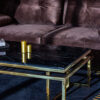 Rectangular coffee table on gold shiny frame, black imitation marble top, modern style, unique