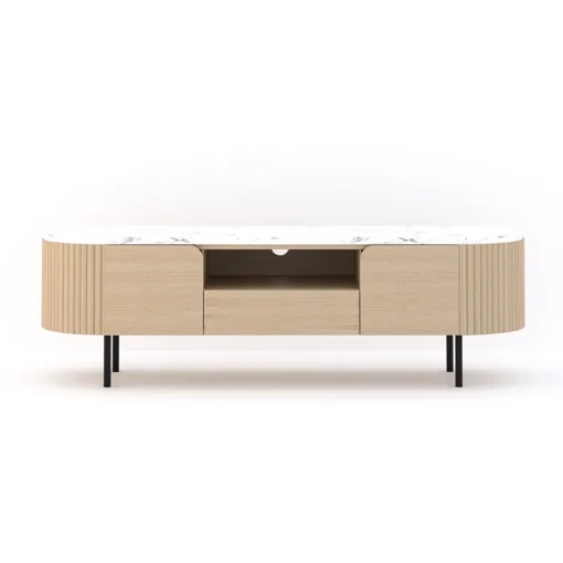 RTV CABINET with rounded shape, ash wood body, marble top, modern style, exclusive