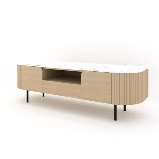 RTV CABINET with rounded shape, ash wood body, marble top, modern style, unique