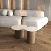 COFFEE TABLE SET in travertine and oak veneer, round, modern style, for apartment