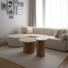 COFFEE TABLE SET in travertine and oak veneer, round, modern style, beautiful