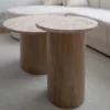 COFFEE TABLE SET in travertine and oak veneer, round, modern style, unique