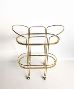 ASSISTANT TABLEBAR on wheels, gold metal frame, glass shelves, classic style