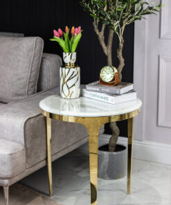 HELP TABLE round, marble top, gold legs, glamour style, white