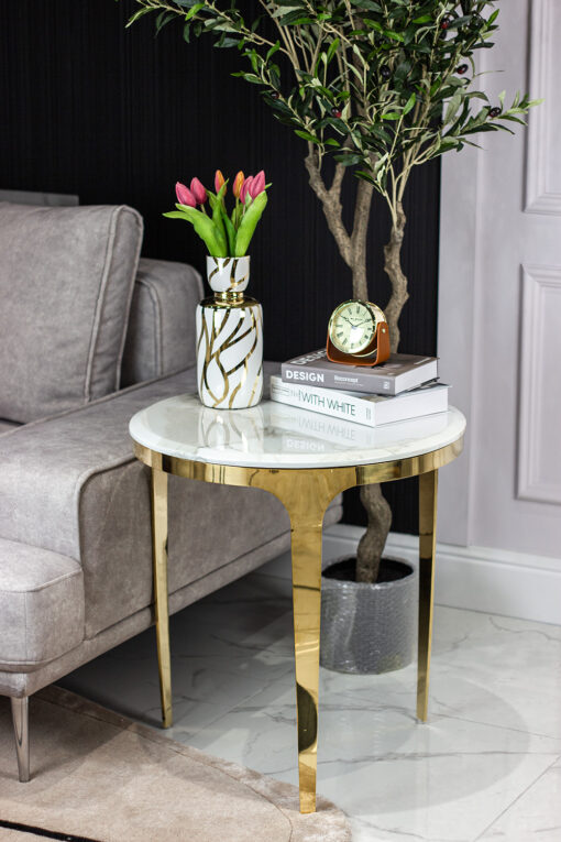 HELP TABLE round, marble top, gold legs, glamour style, white