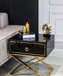 NIGHT CUPBOARD with black body on gold metal legs in modern style