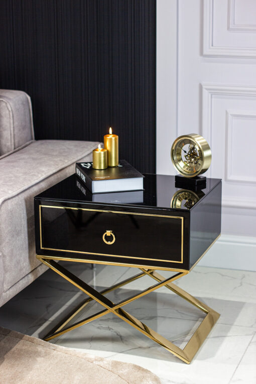 NIGHT CUPBOARD with black body on gold metal legs in modern style