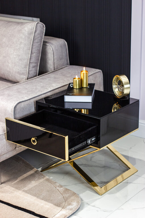 NIGHT BOARD with black body on gold metal legs in modern style, beautiful