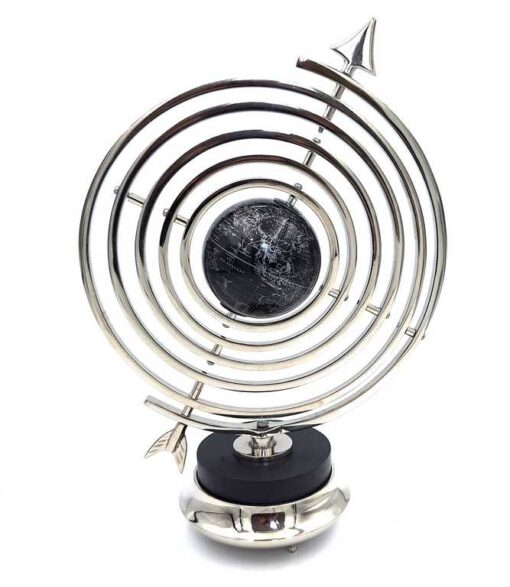 DECORATIVE FIGURE astrolabe with globe, silver and black, modern style