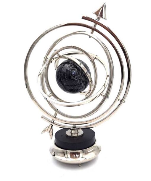 DECORATIVE FIGURE astrolabe with globe, silver and black, modern style, exclusive