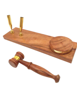 DECORATIVE FIGURE wooden gavel on base with pen stand, gift for lawyer