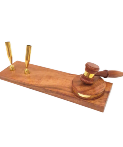 DECORATIVE FIGURE wooden gavel on base with pen stand, gift for lawyer, beautiful