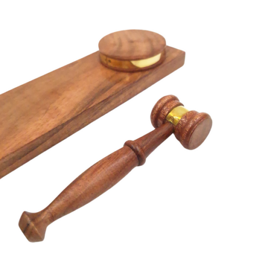 DECORATIVE FIGURE wooden gavel on base with pen stand, gift for lawyer, unique