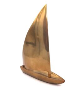 DECORATIVE FIGURE of a large sailboat in gold, aluminum, nautical style