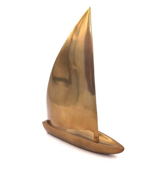 DECORATIVE FIGURE of a large sailboat in gold, aluminum, nautical style