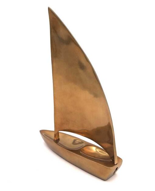 DECORATIVE FIGURE of a large sailboat in gold, aluminum, nautical style, beautiful