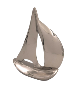 DECORATION FIGURE large metal yacht in silver, nautical style