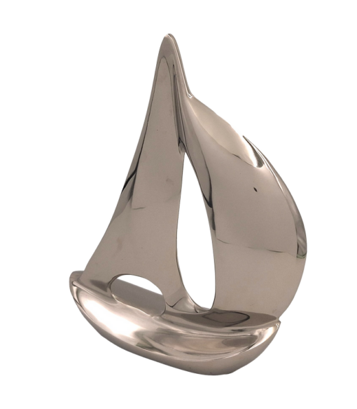 DECORATION FIGURE large metal yacht in silver, nautical style