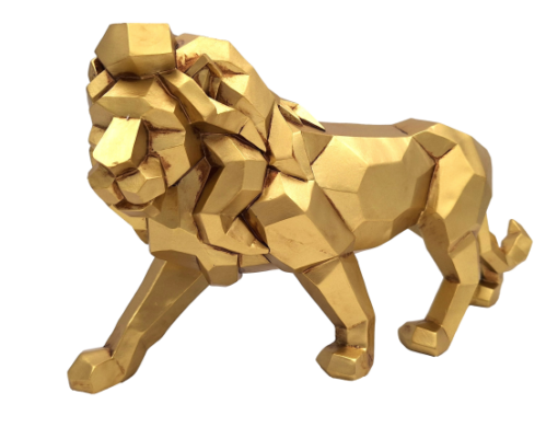 DECORATIVE FIGURE large golden lion, geometric shapes, modern glamour, beautiful