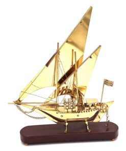 DECORATIVE FIGURE brass ship on wooden base, modern nautical style