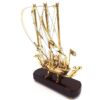 DECORATIVE FIGURE brass three-masted ship on wooden base, modern, exclusive