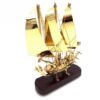 DECORATIVE FIGURE brass three-masted ship on wooden base, modern, beautiful