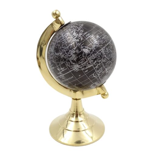 DECORATIVE GLOBUS with gold base and black and silver map, modern style