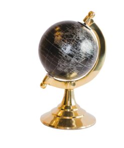 DECORATIVE GLOBUS with gold base and black and silver map, modern style, unique